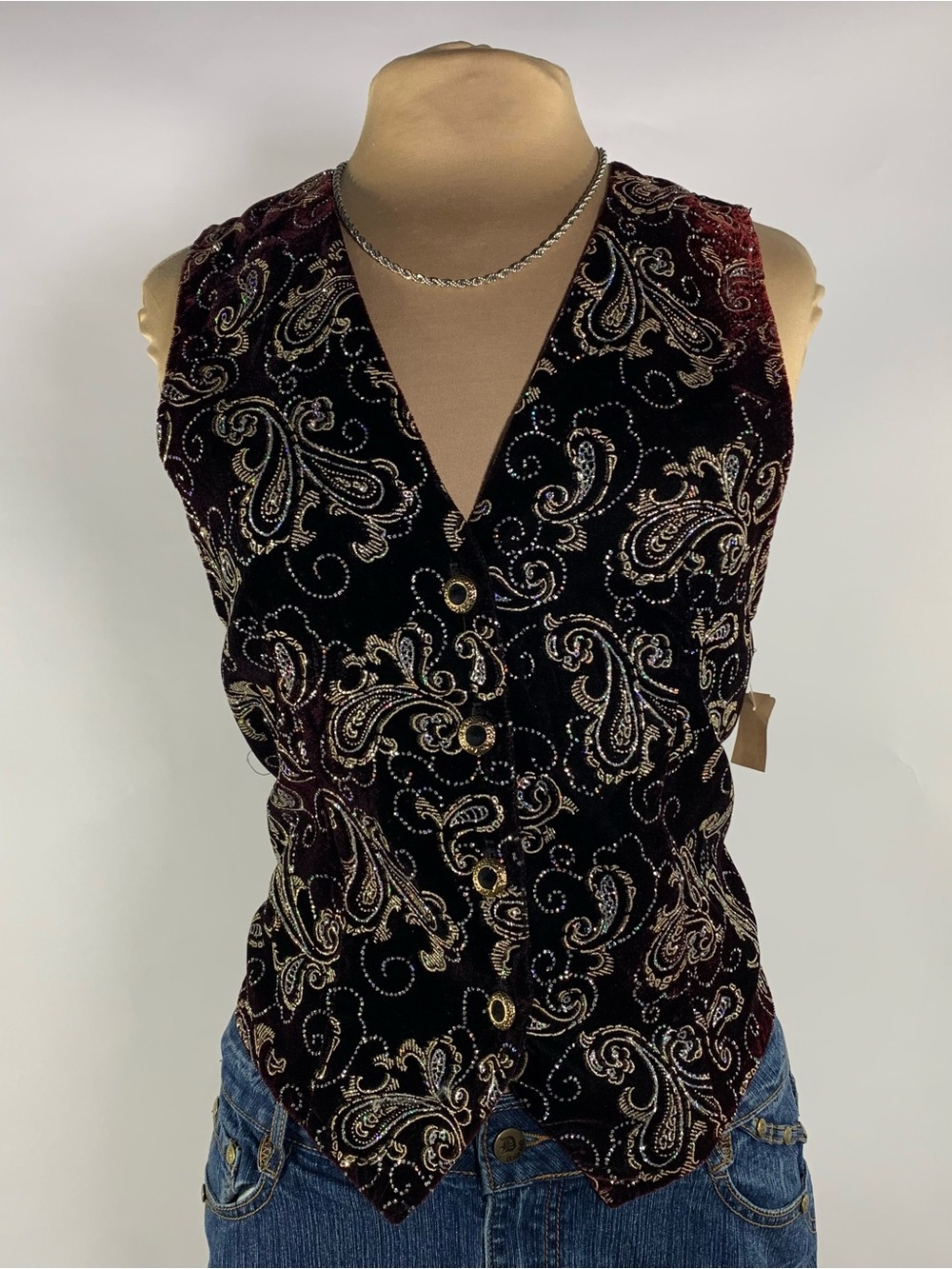 NWT Vintage Impressions Color-Shifting Velvet Paisley Vest Medium